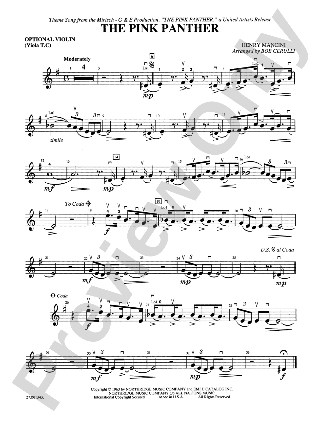The Pink Panther: 3rd Violin (Viola [TC])