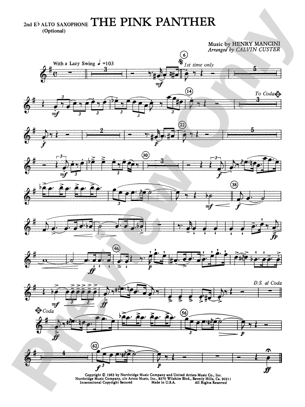 The Pink Panther: 2nd E-flat Alto Saxophone