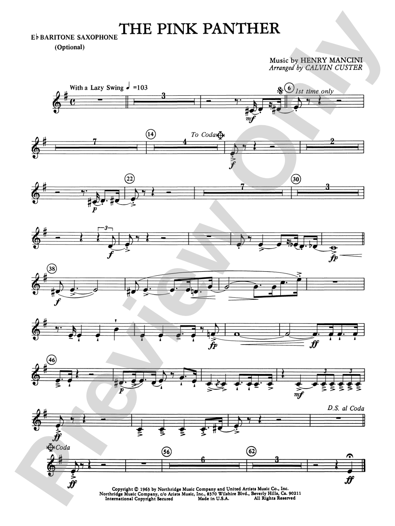 The Pink Panther: E-flat Baritone Saxophone