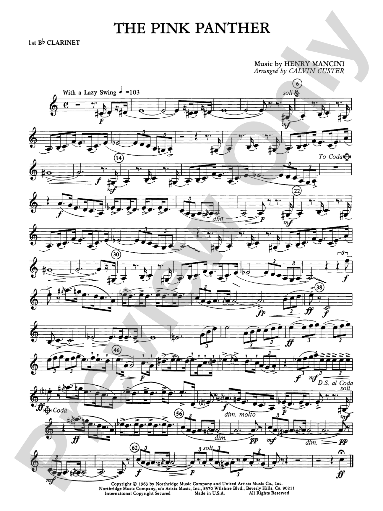 The Pink Panther: 1st B-flat Clarinet
