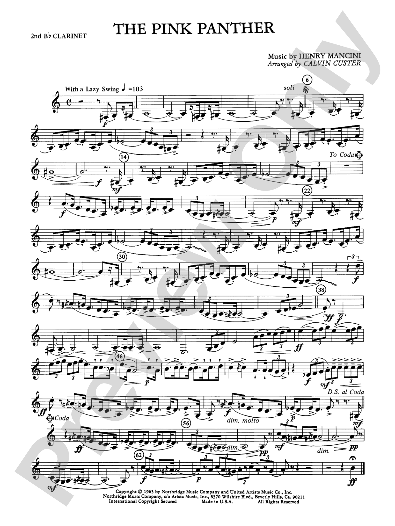 The Pink Panther: 2nd B-flat Clarinet