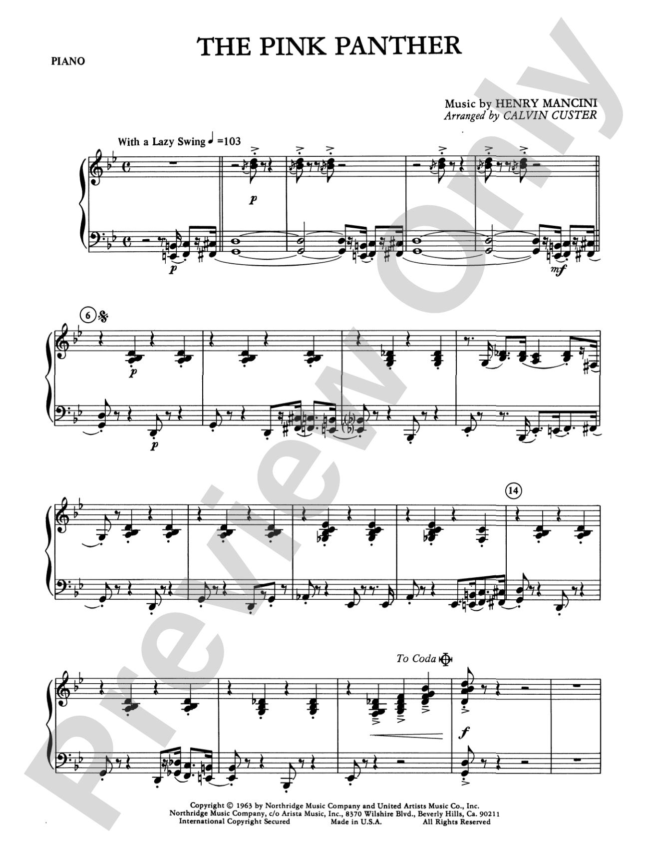 The Pink Panther: Piano Accompaniment