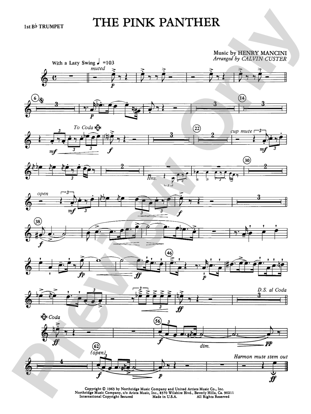 The Pink Panther: 1st B-flat Trumpet