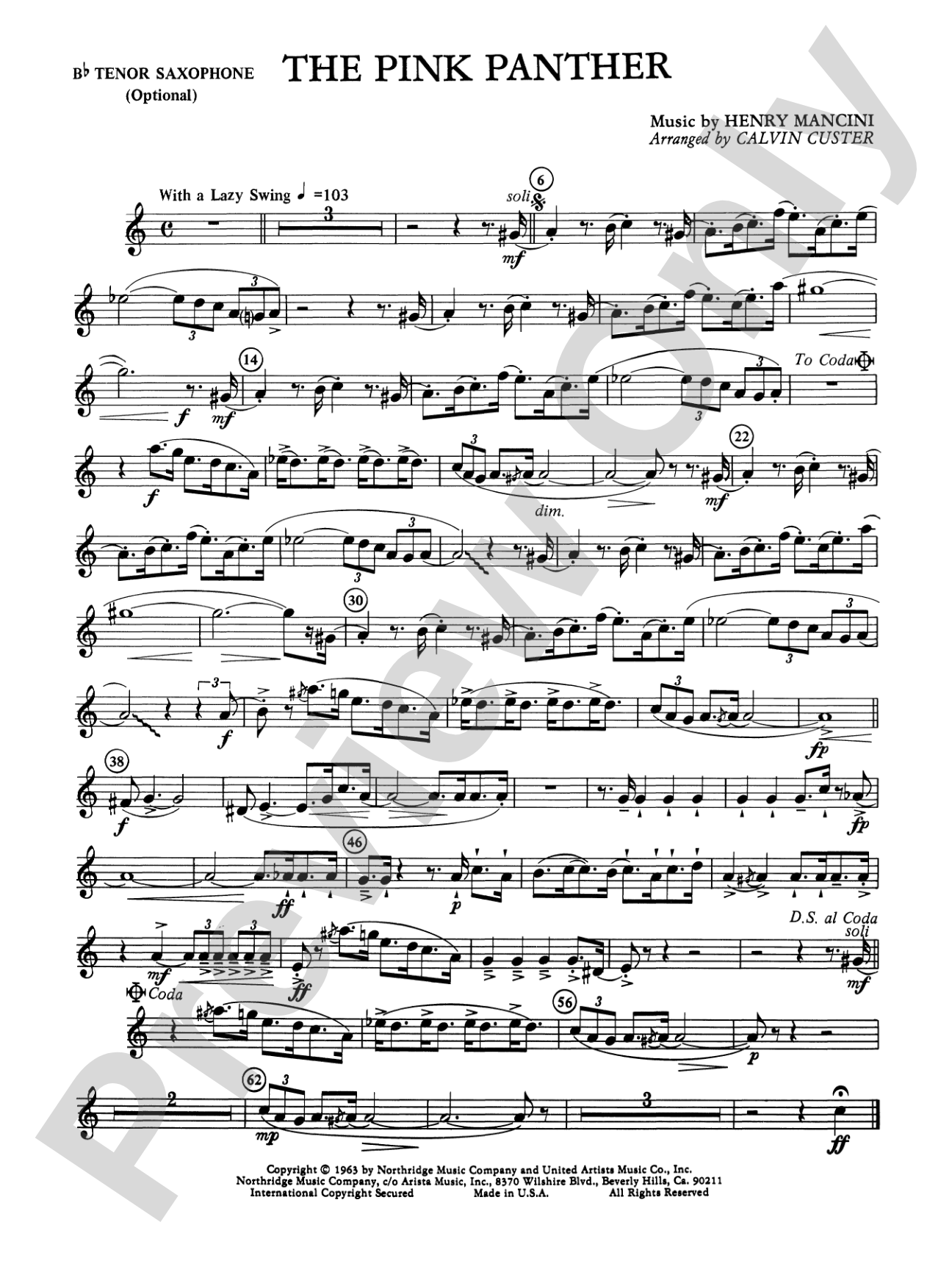 The Pink Panther: B-flat Tenor Saxophone