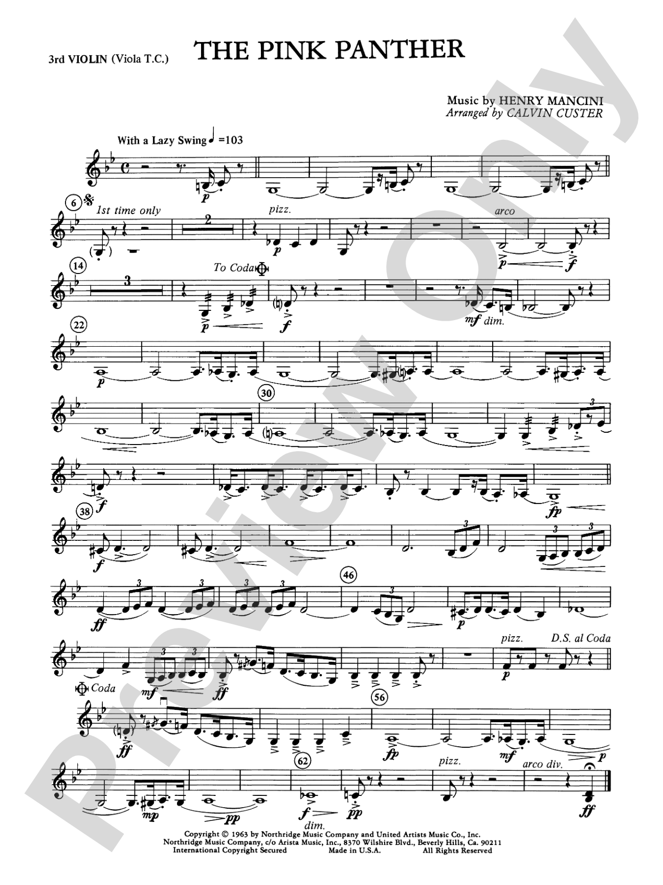 The Pink Panther: 3rd Violin (Viola [TC])