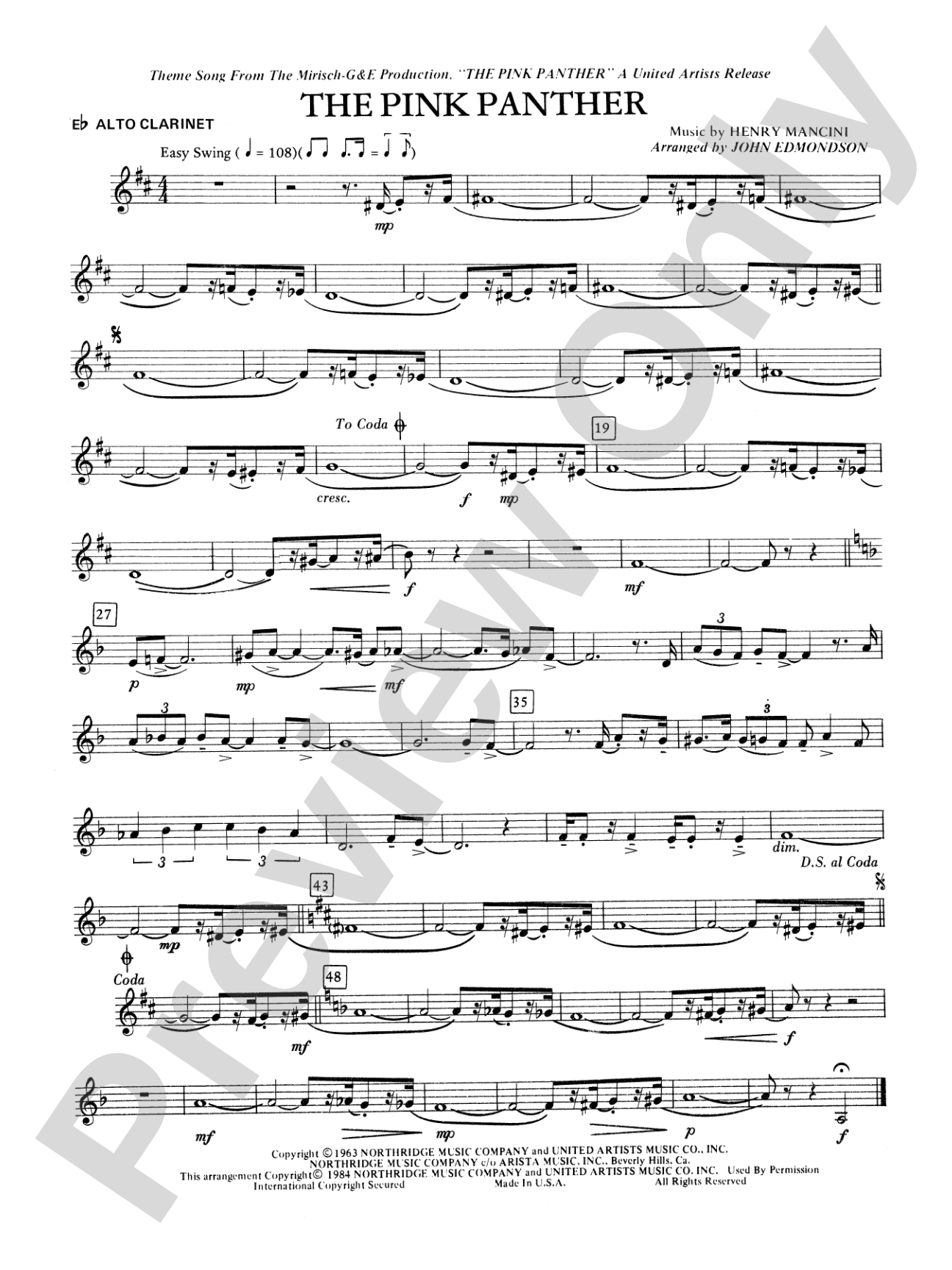 The Pink Panther: E-flat Alto Clarinet