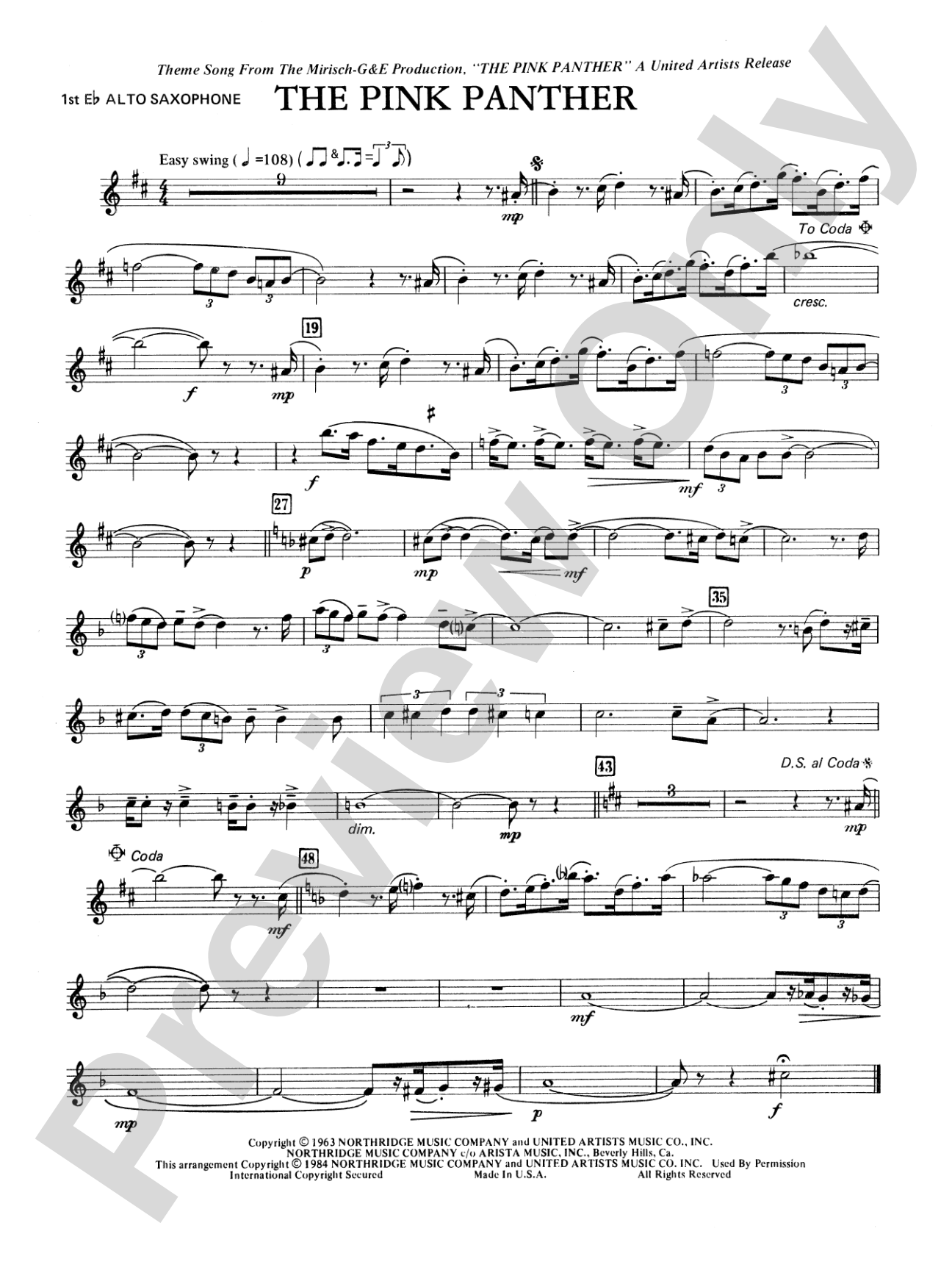 The Pink Panther: E-flat Alto Saxophone