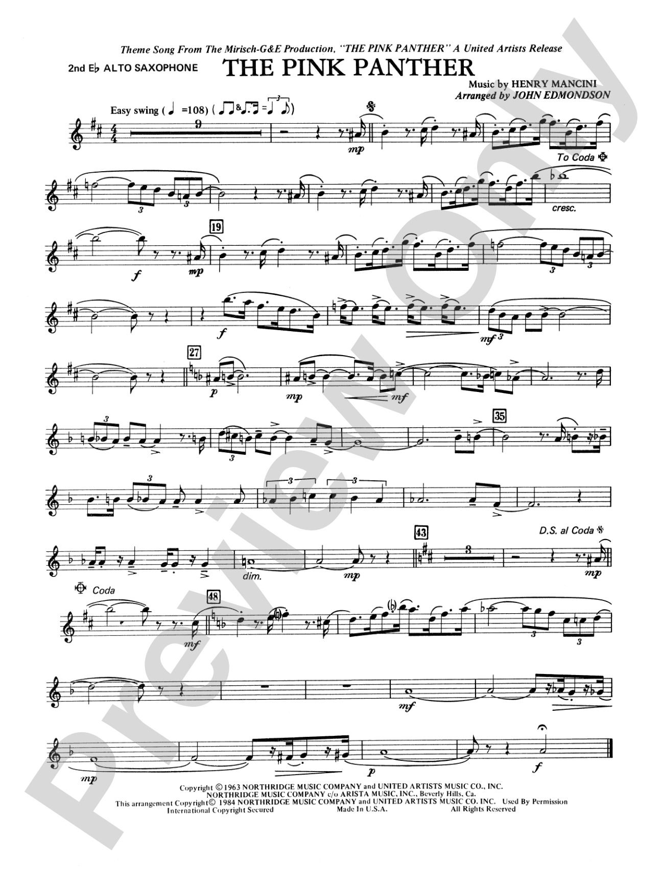 The Pink Panther: 2nd E-flat Alto Saxophone