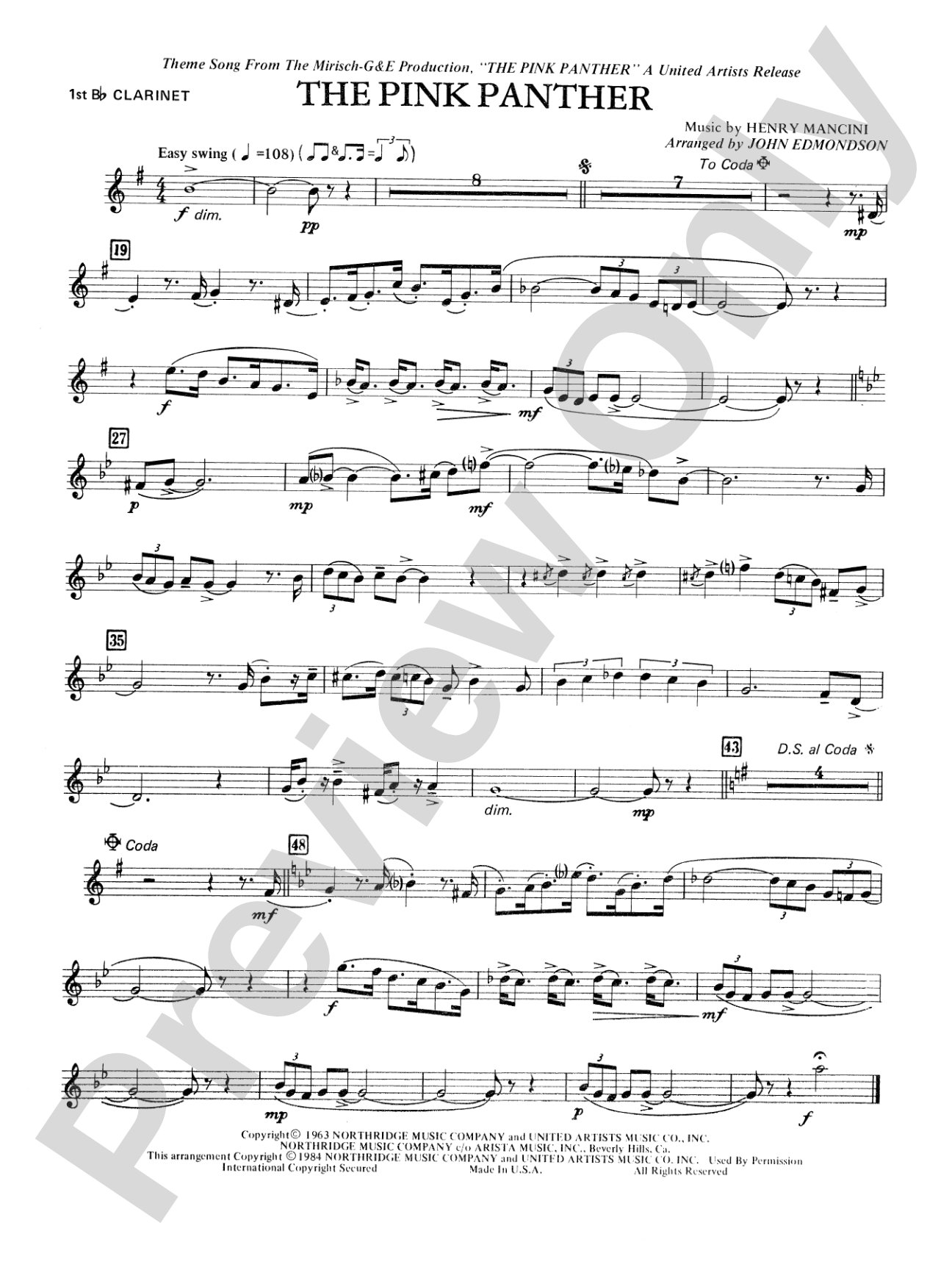 The Pink Panther: 1st B-flat Clarinet
