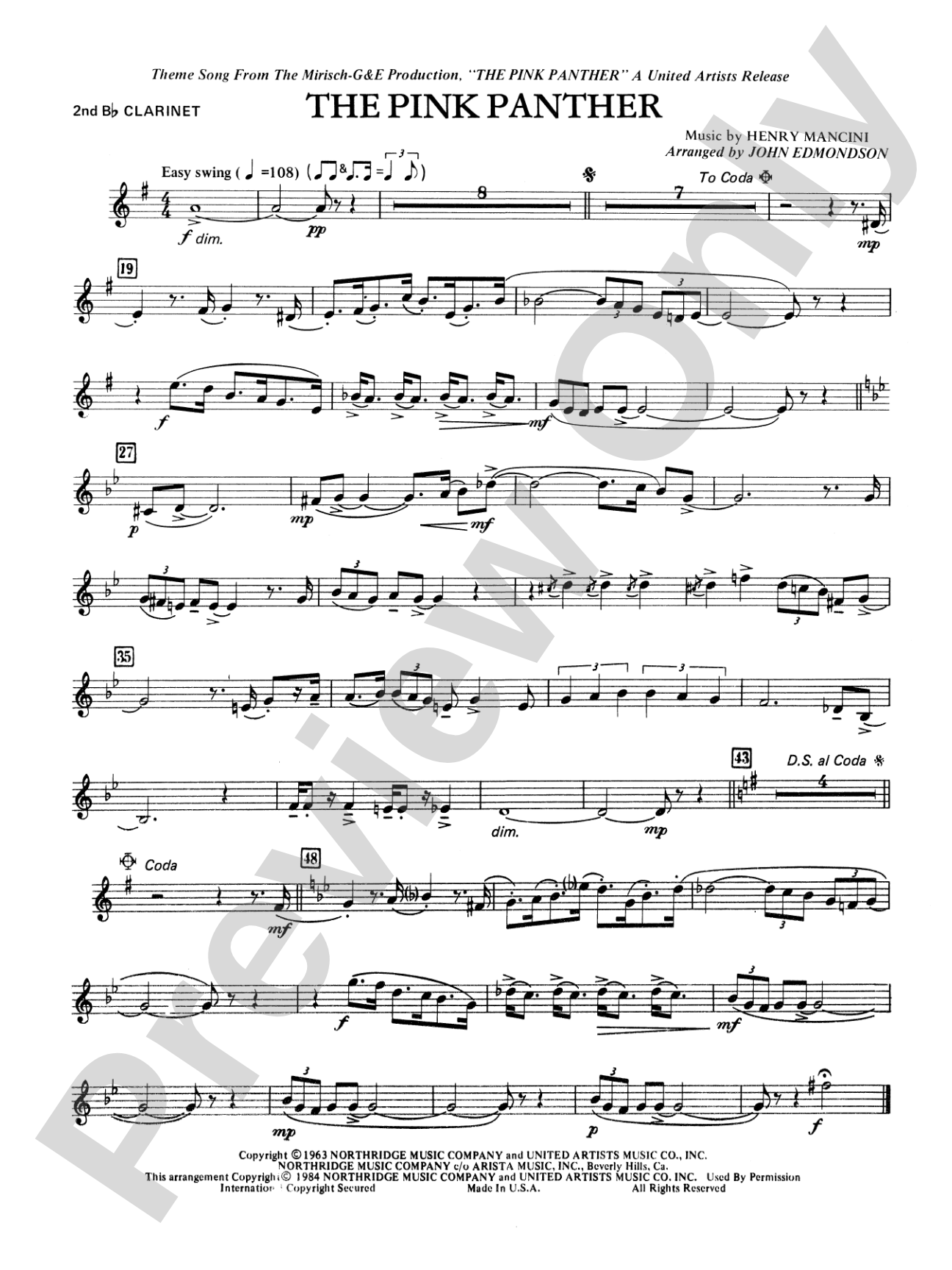 The Pink Panther: 2nd B-flat Clarinet
