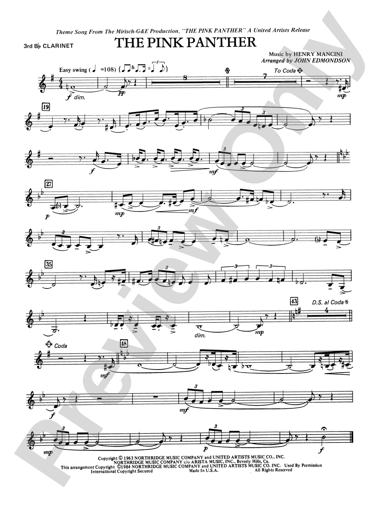 The Pink Panther: 3rd B-flat Clarinet
