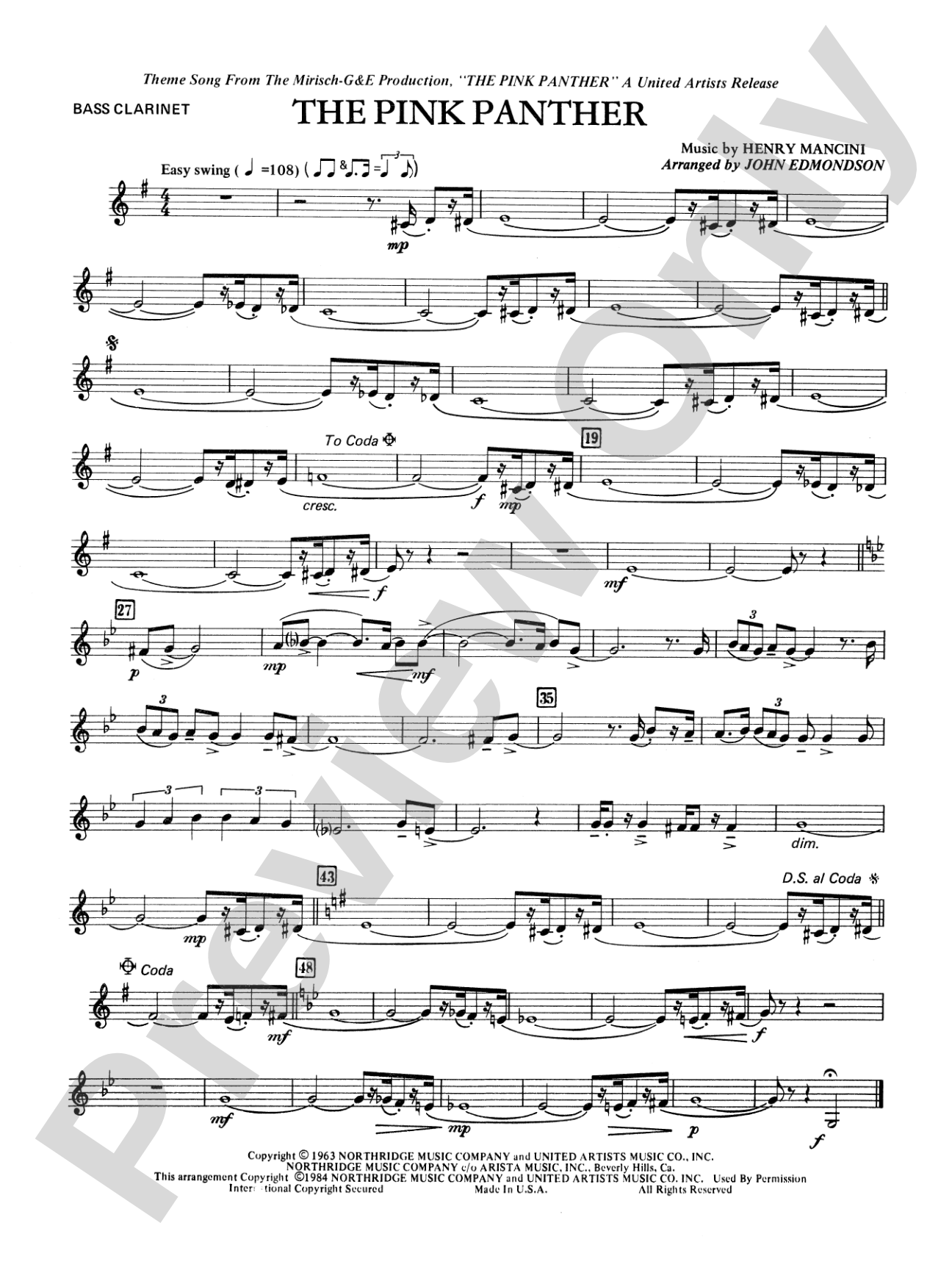 The Pink Panther: B-flat Bass Clarinet
