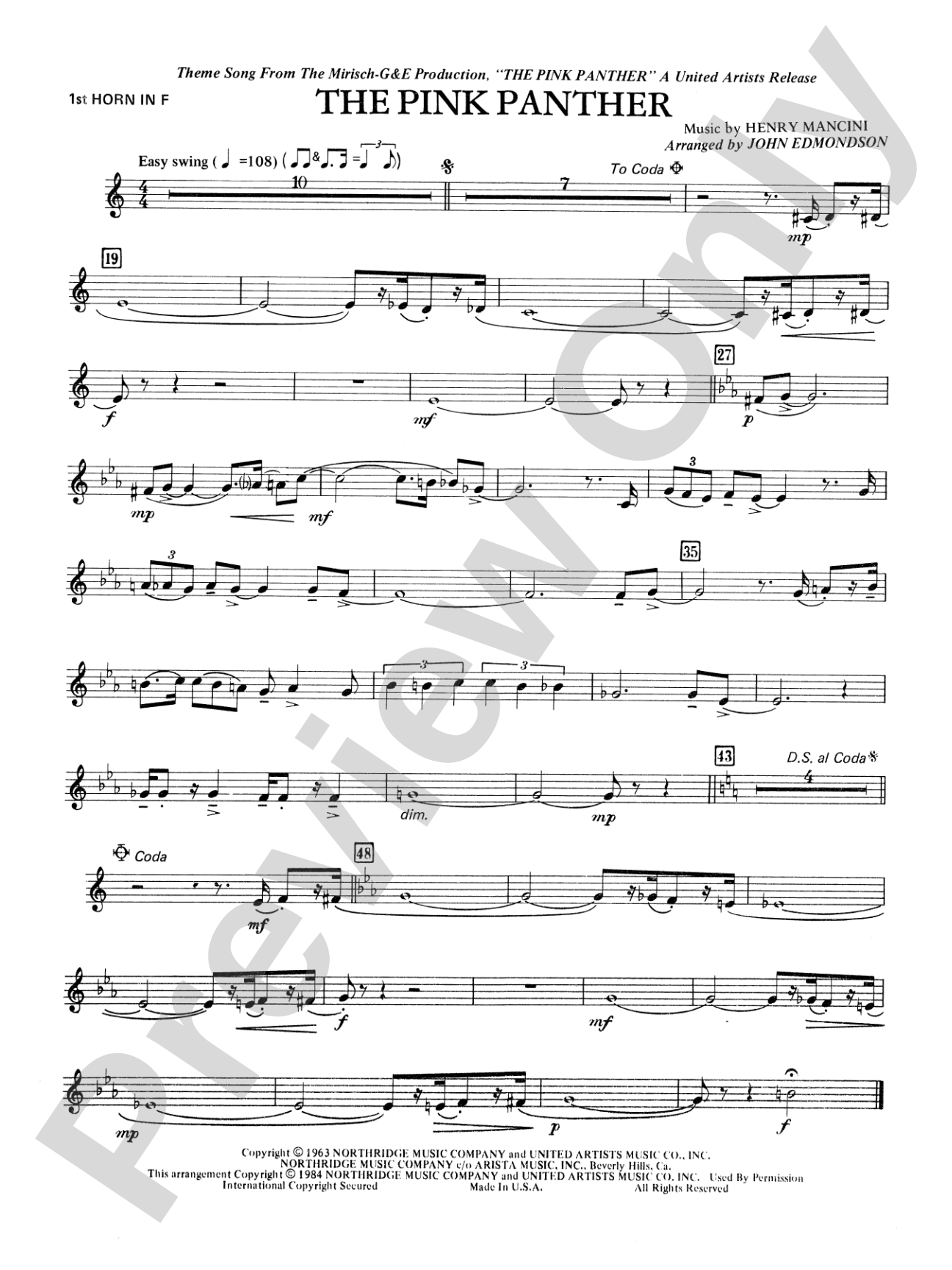 The Pink Panther: 1st F Horn