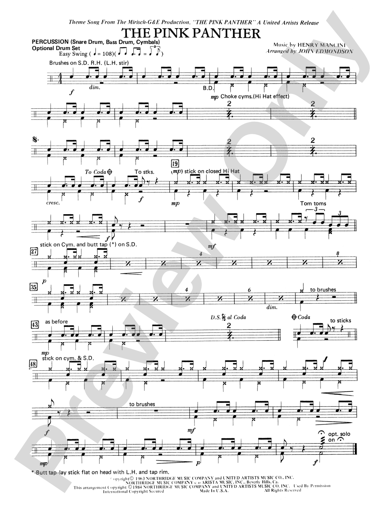 The Pink Panther: 1st Percussion
