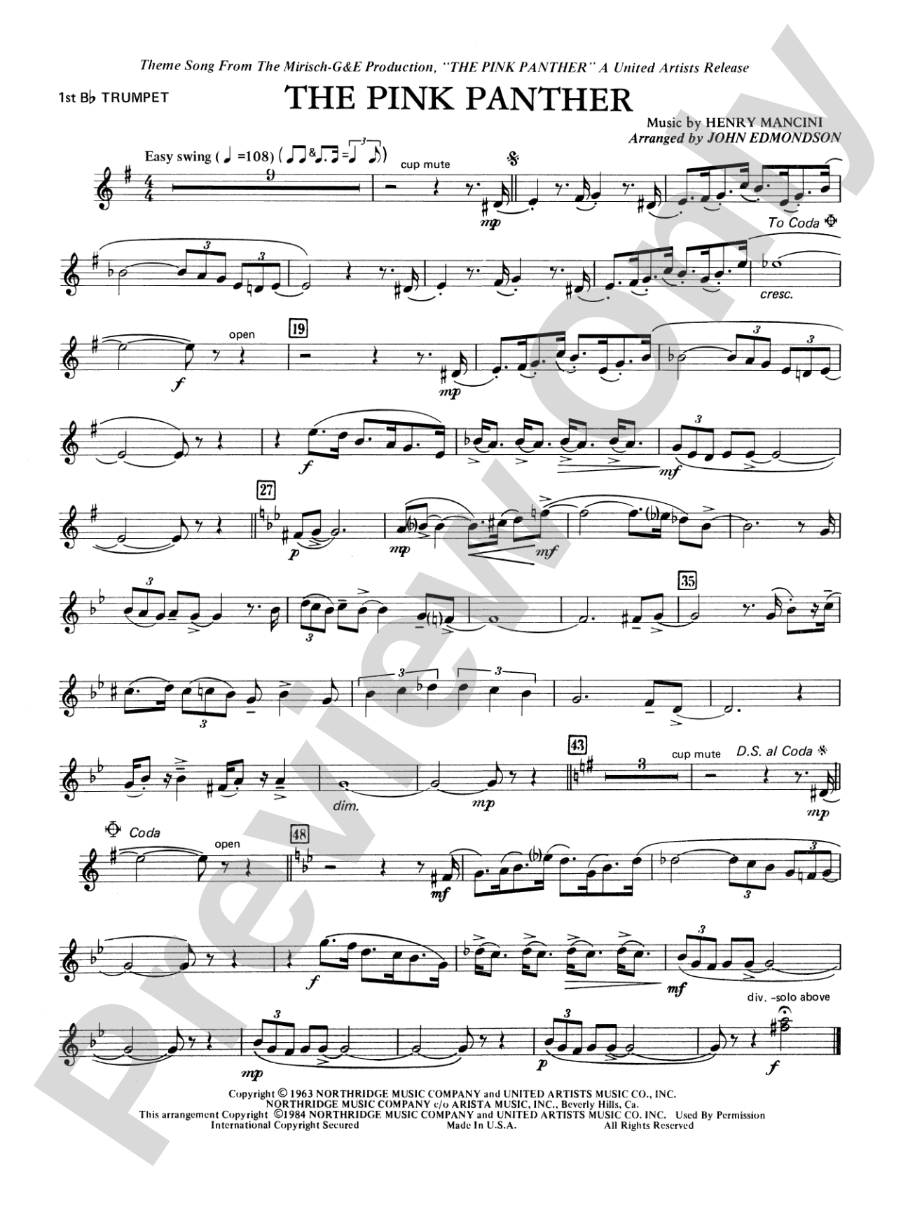 The Pink Panther: 1st B-flat Trumpet