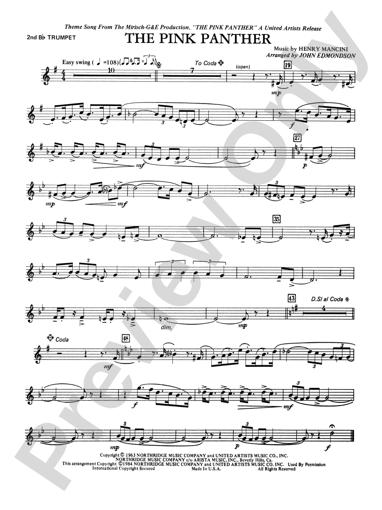 The Pink Panther: 2nd B-flat Trumpet