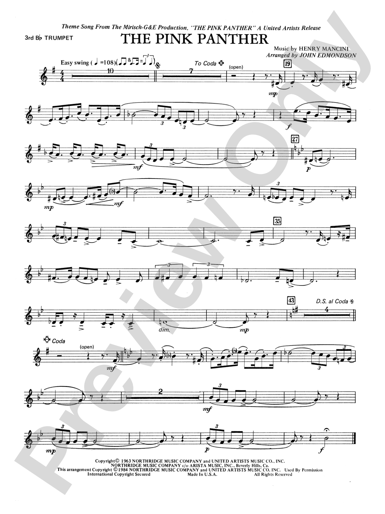 The Pink Panther: 3rd B-flat Trumpet