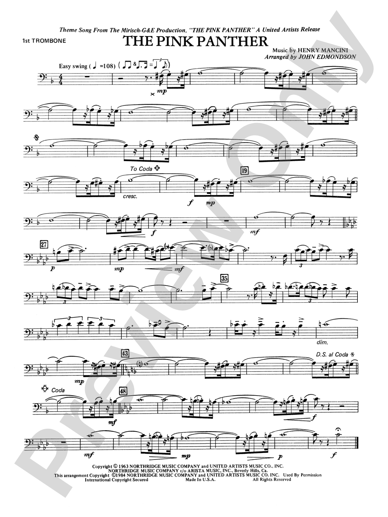 The Pink Panther: 1st Trombone