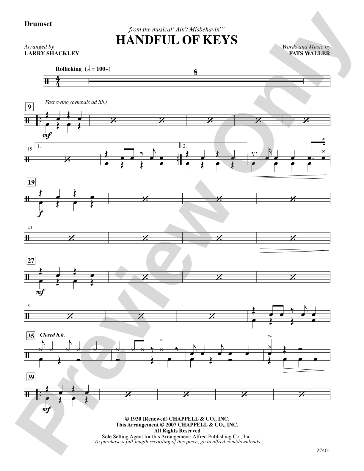 Handful of Keys (from Ain't Misbehavin'): Drums: Choral SoundPax