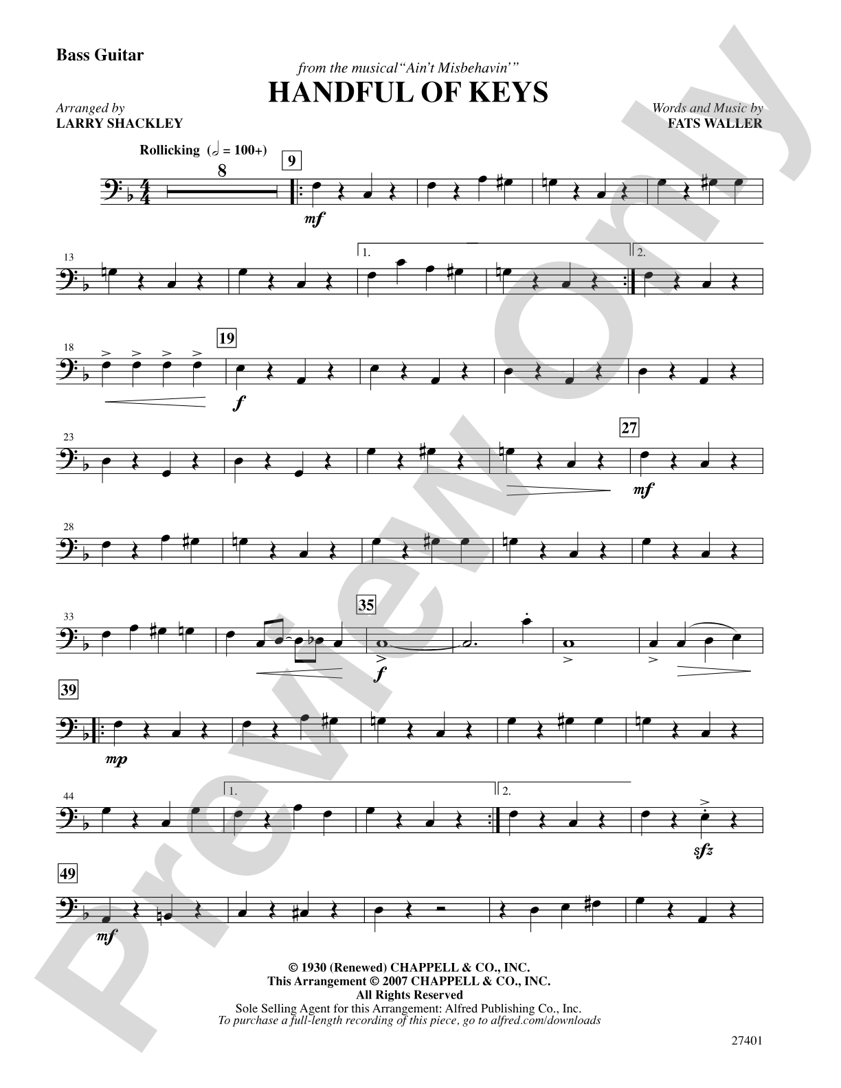 Handful of Keys (from Ain't Misbehavin'): String Bass: Choral SoundPax