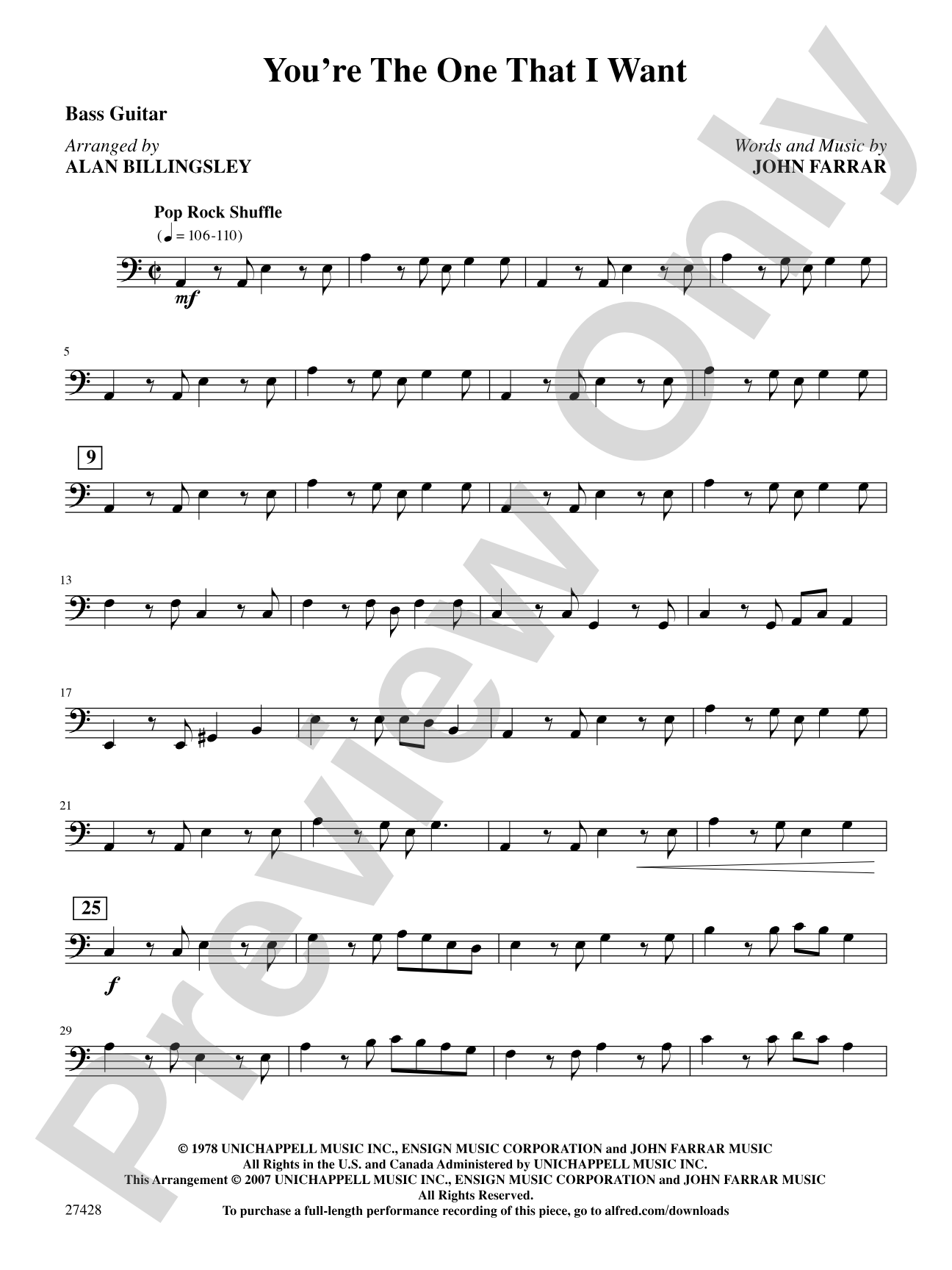 You're the One That I Want (from Grease): String Bass: Choral SoundPax