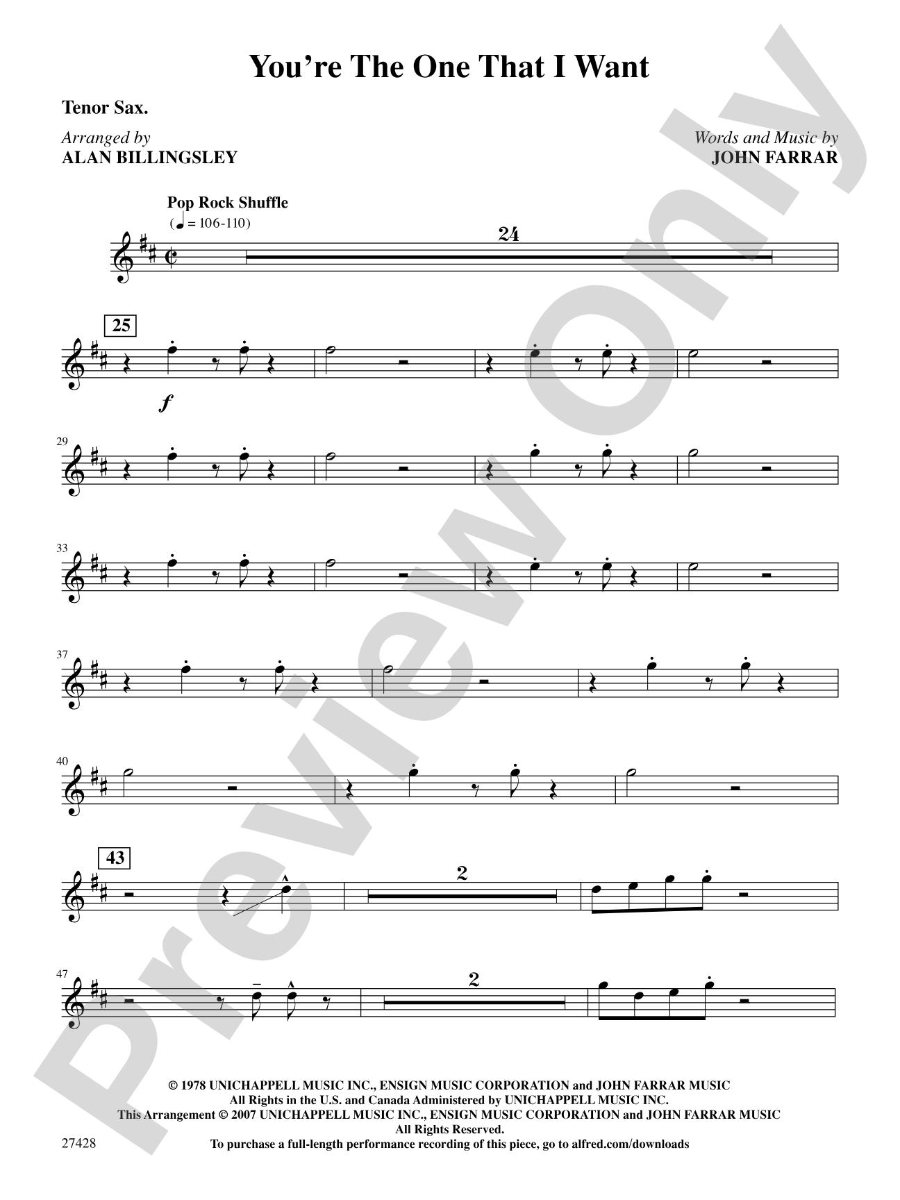 You're the One That I Want (from Grease): B-flat Tenor Saxophone: Choral SoundPax