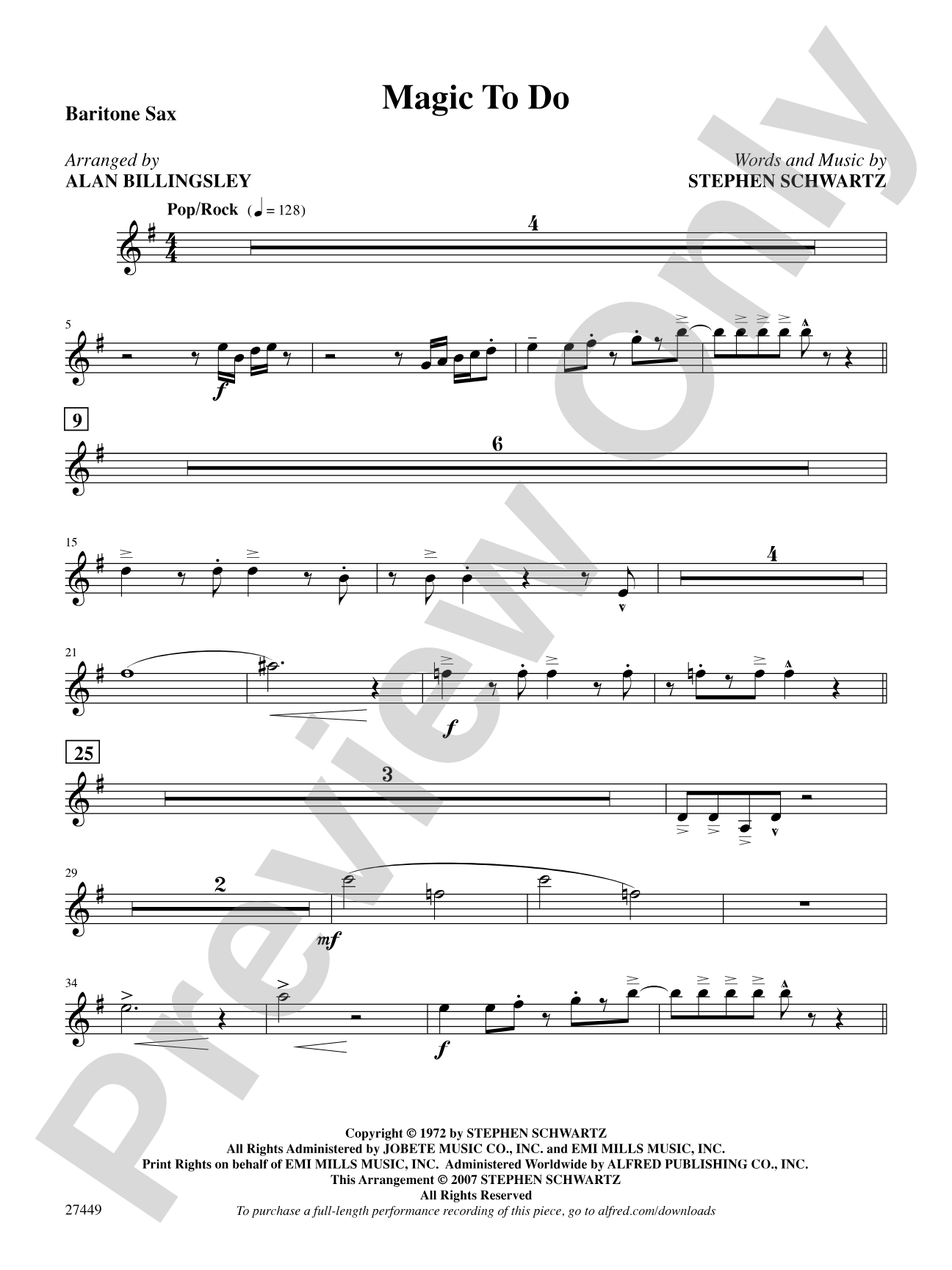 Magic to Do (from Pippin): E-flat Baritone Saxophone: Choral SoundPax
