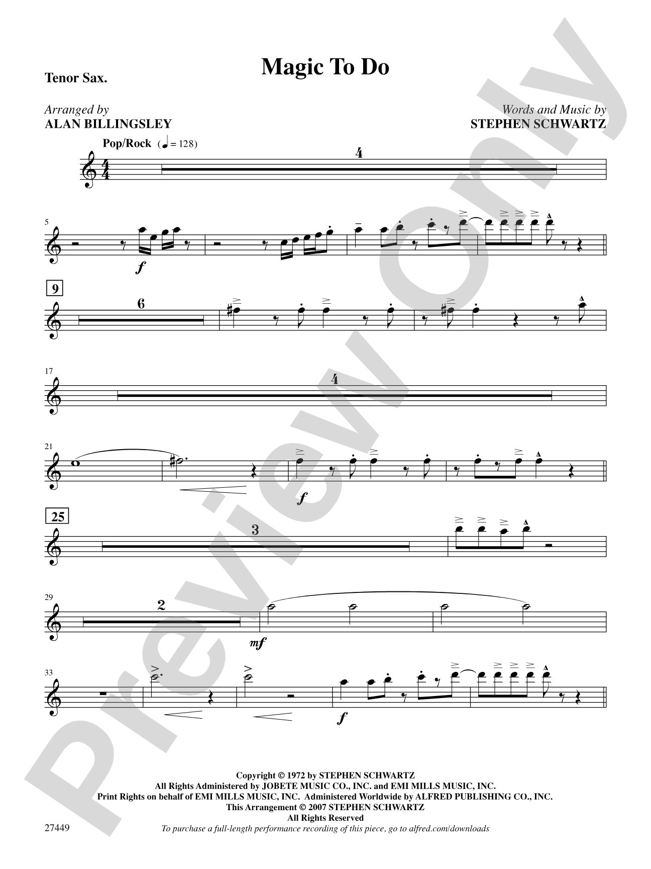 Magic to Do (from Pippin): B-flat Tenor Saxophone: Choral SoundPax