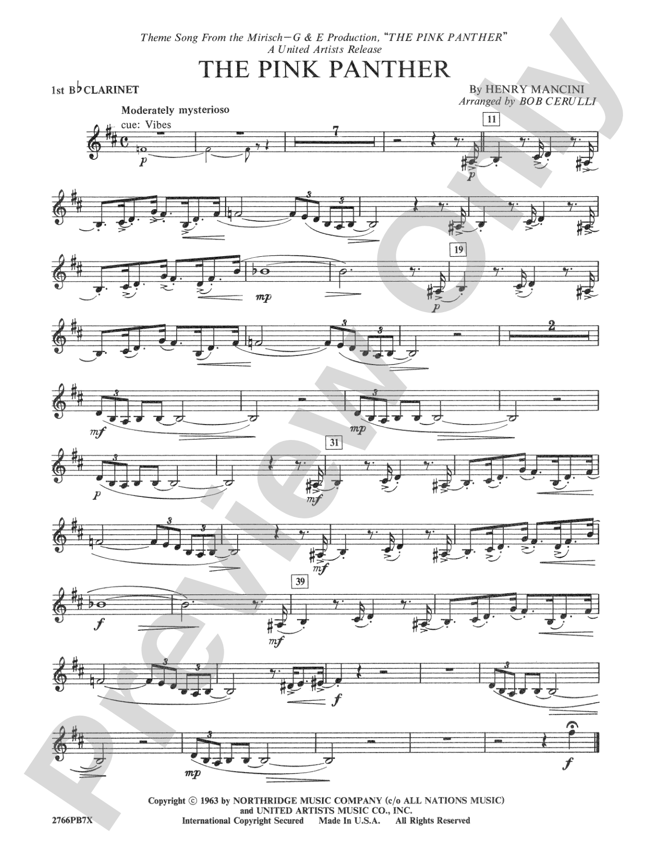 The Pink Panther: 1st B-flat Clarinet