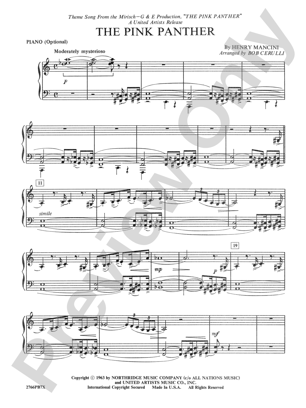 The Pink Panther: Piano Accompaniment