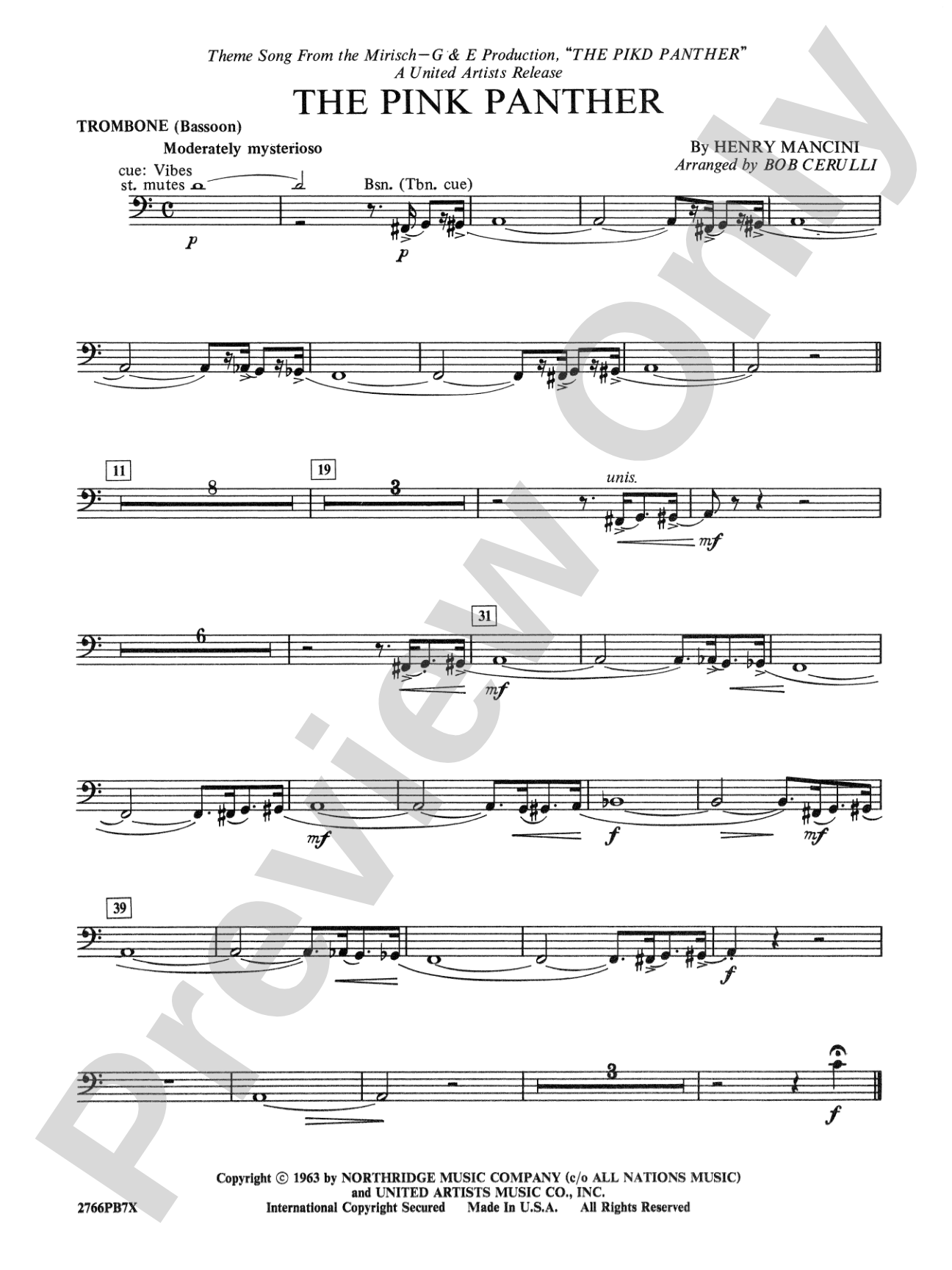 The Pink Panther: 1st Trombone