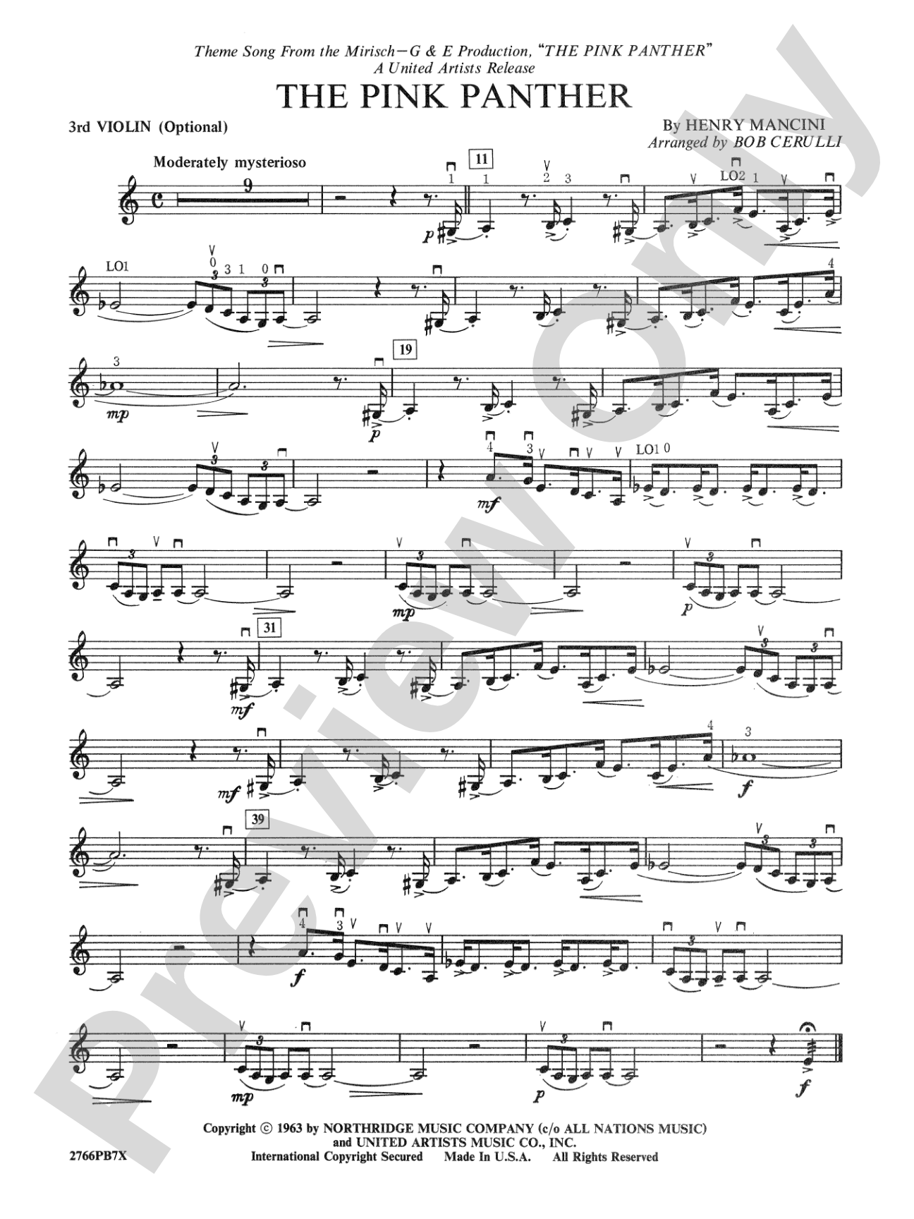 The Pink Panther: 3rd Violin (Viola [TC])