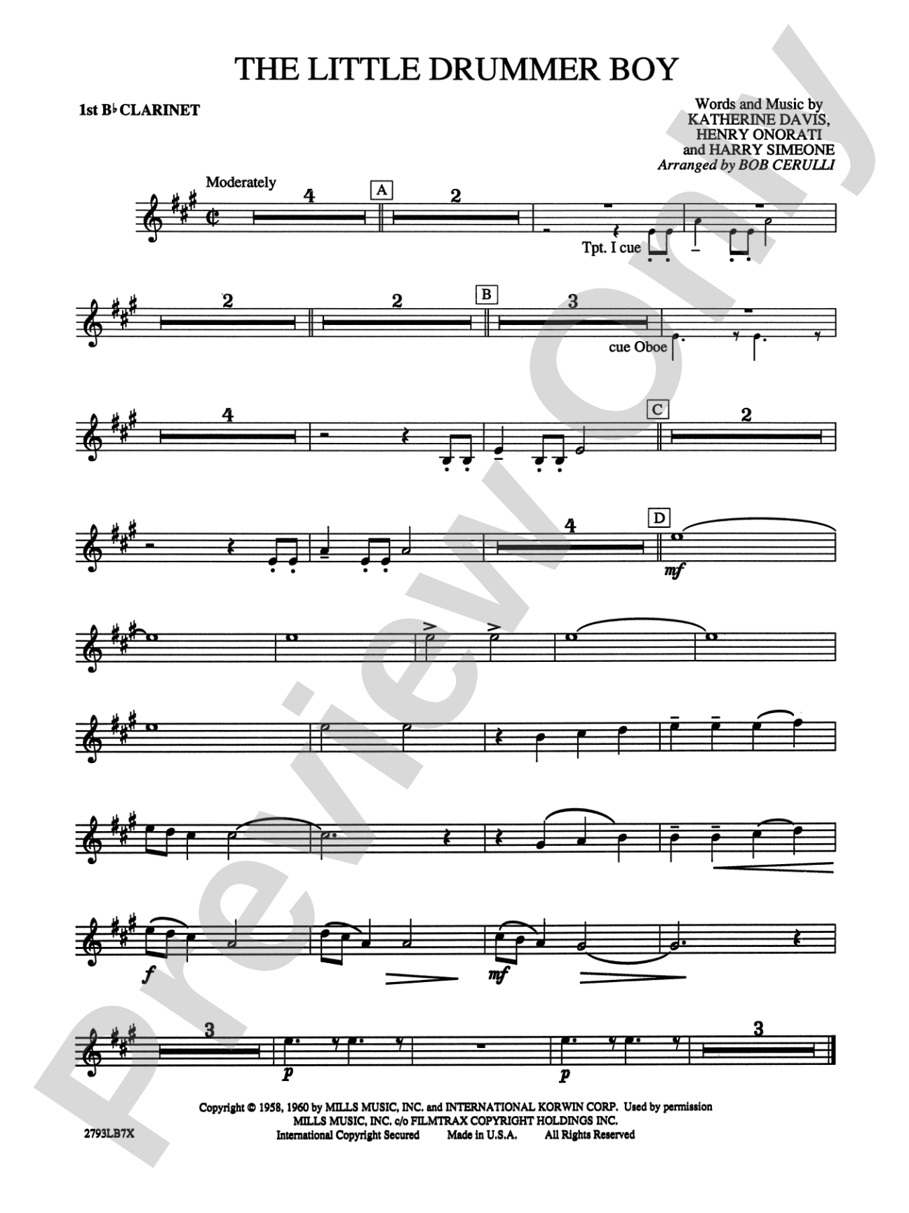 The Little Drummer Boy: 1st B-flat Clarinet