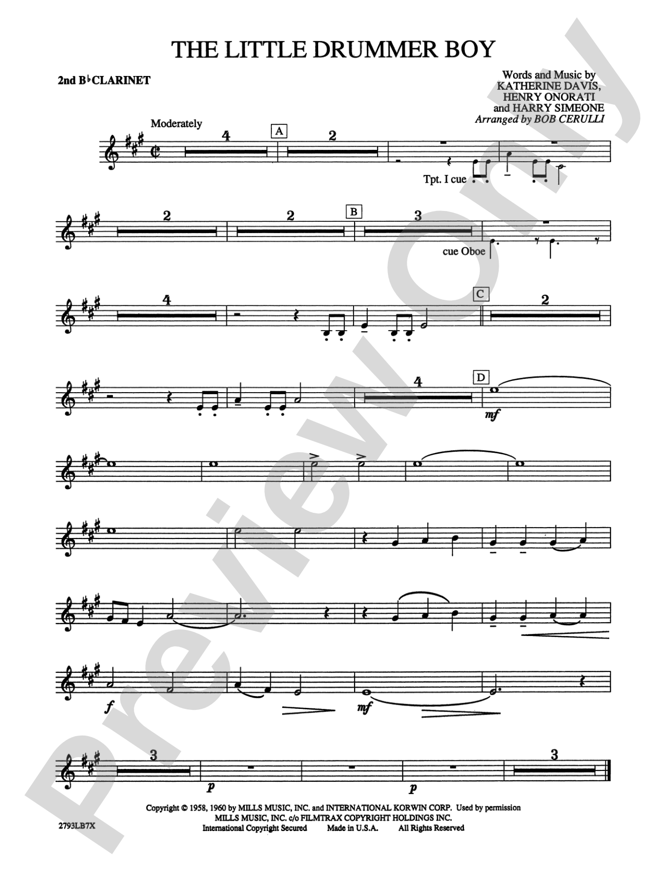 The Little Drummer Boy: 2nd B-flat Clarinet