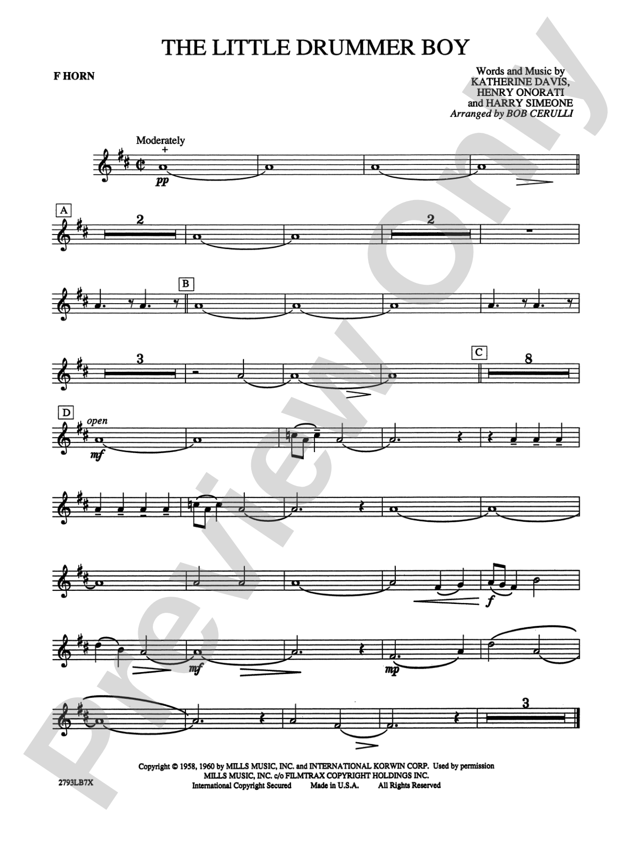 The Little Drummer Boy: 1st F Horn