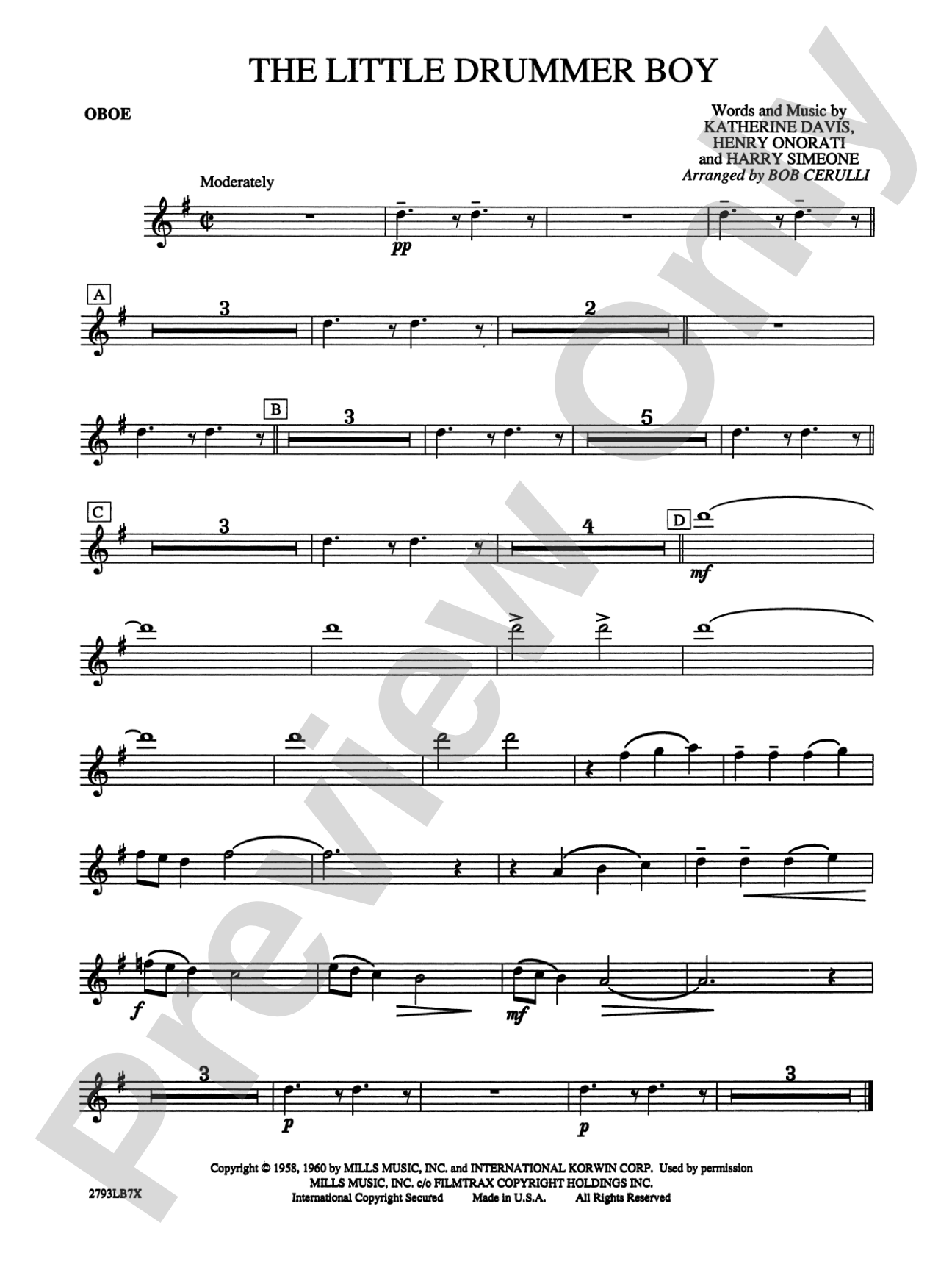 The Little Drummer Boy: Oboe