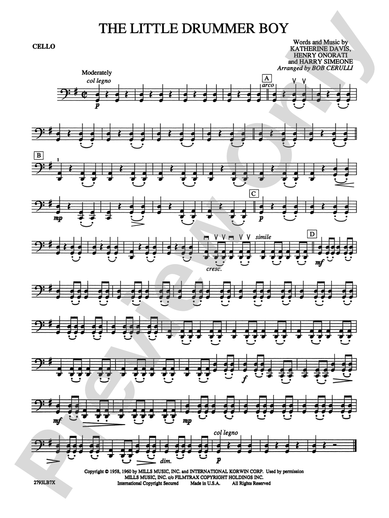 The Little Drummer Boy: Cello