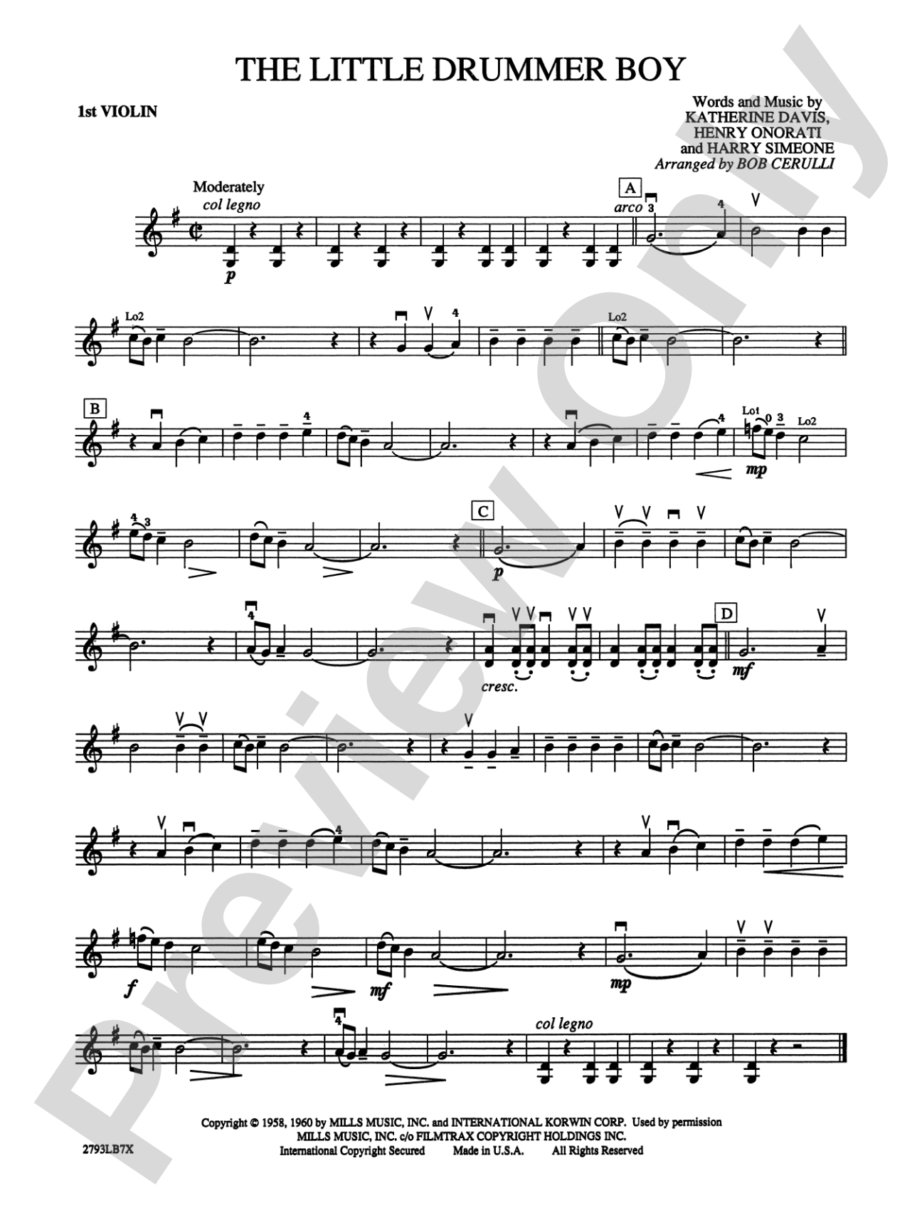 The Little Drummer Boy: 1st Violin