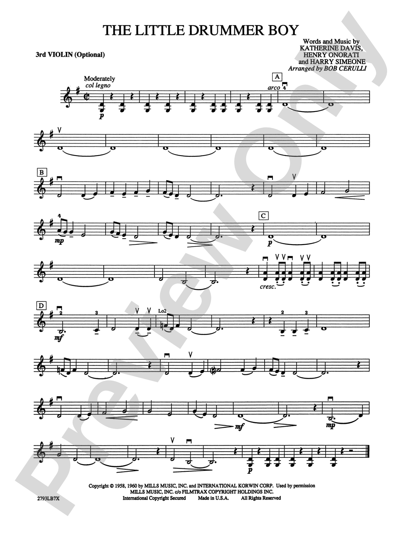 The Little Drummer Boy: 3rd Violin (Viola [TC])