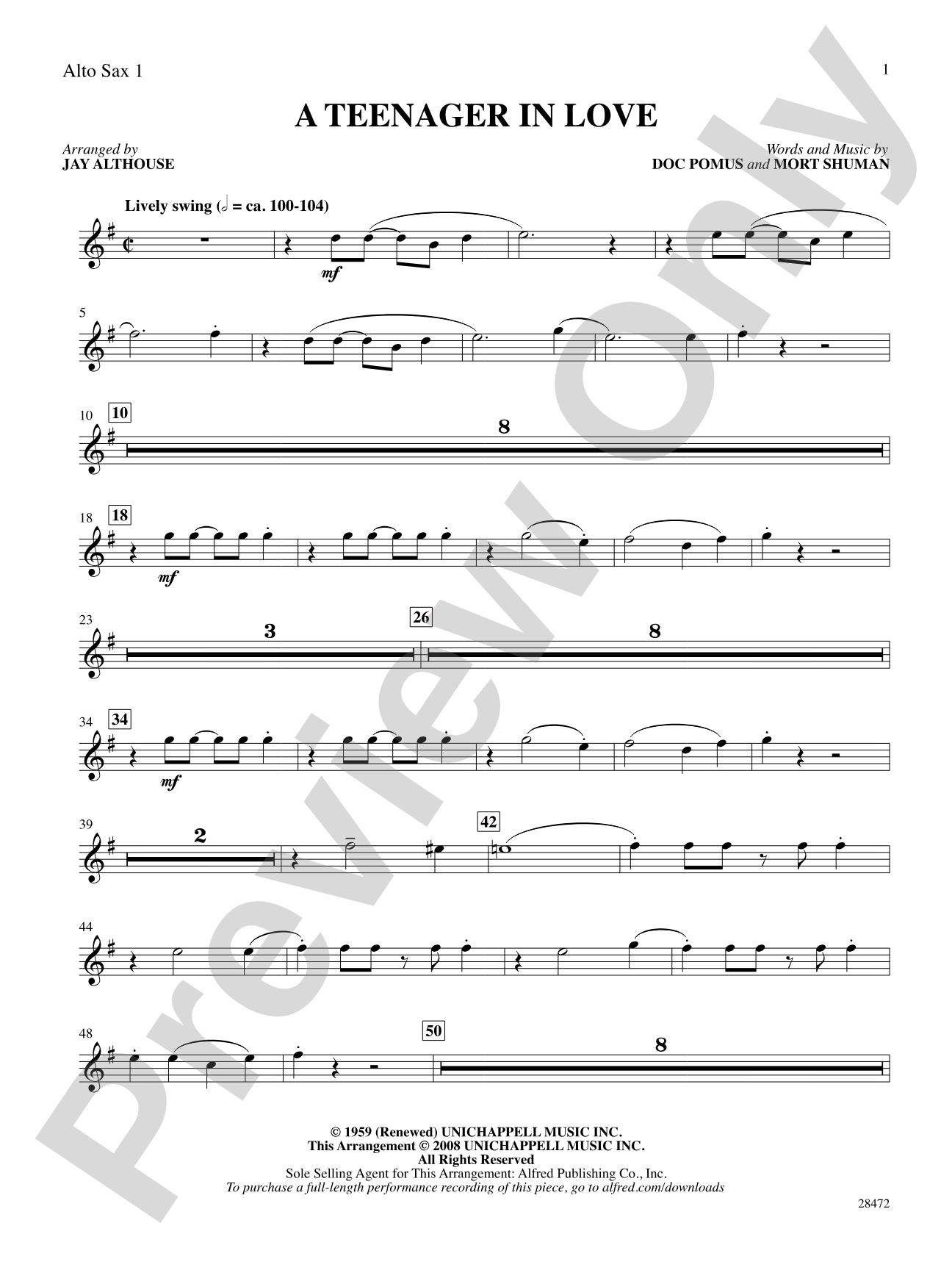 A Teenager in Love: E-flat Alto Saxophone: Choral SoundPax