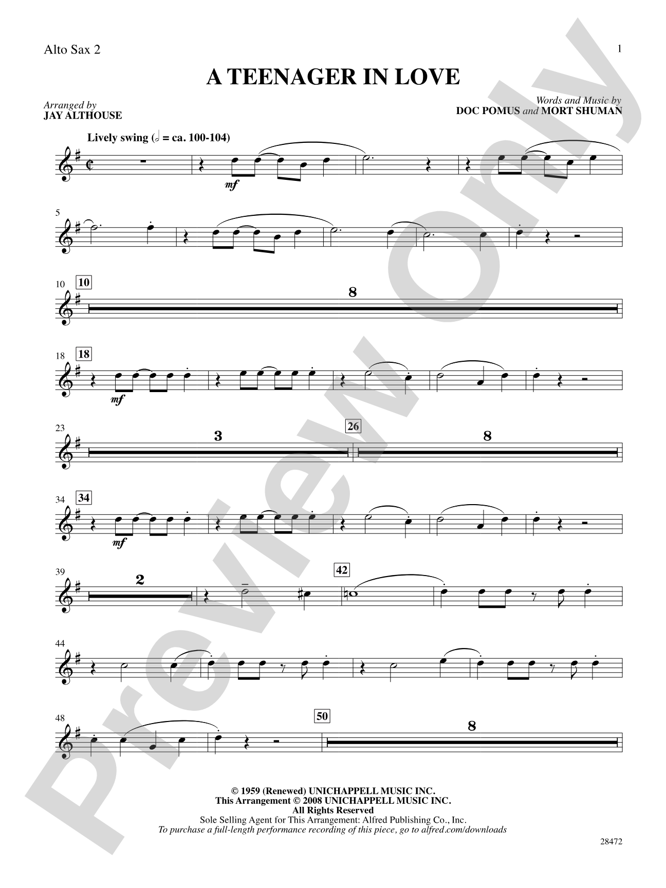 A Teenager in Love: 2nd E-flat Alto Saxophone: Choral SoundPax