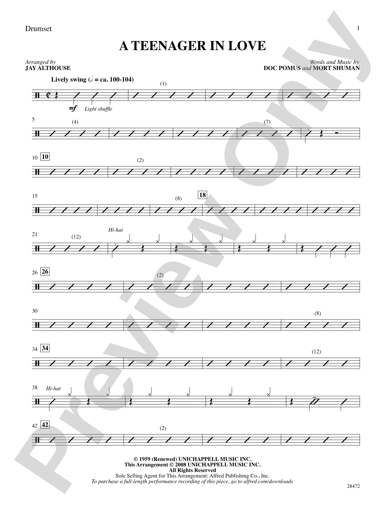 A Teenager in Love: Drums: Choral SoundPax