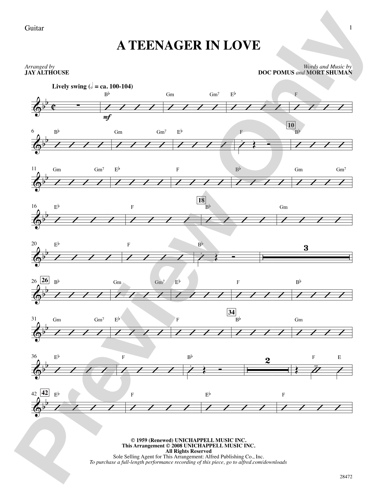 A Teenager in Love: Guitar: Choral SoundPax