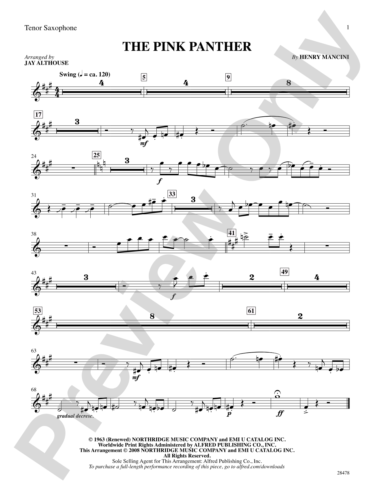 The Pink Panther: B-flat Tenor Saxophone: Choral SoundPax