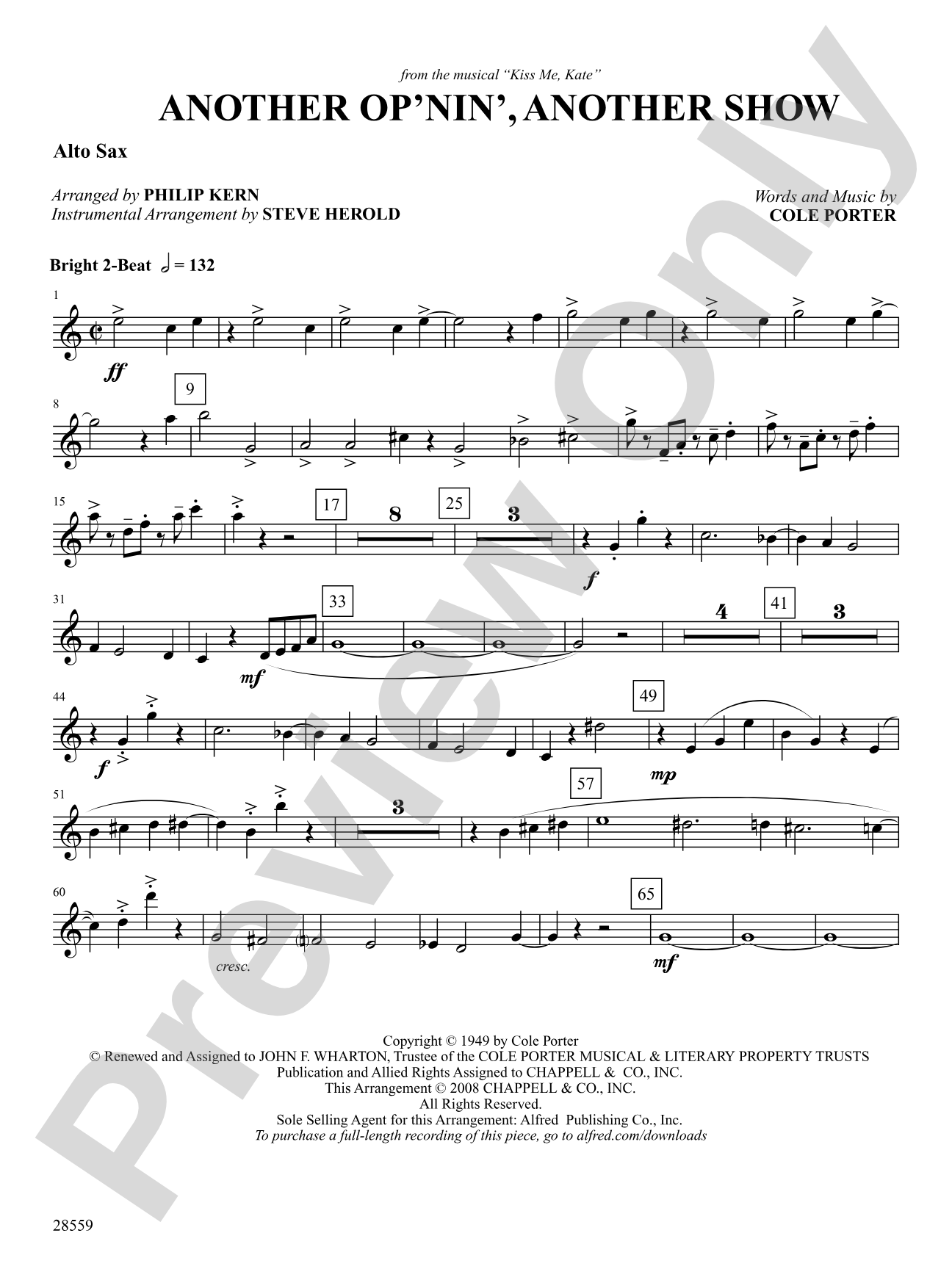 Another Op'nin', Another Show: E-flat Alto Saxophone: Choral SoundPax