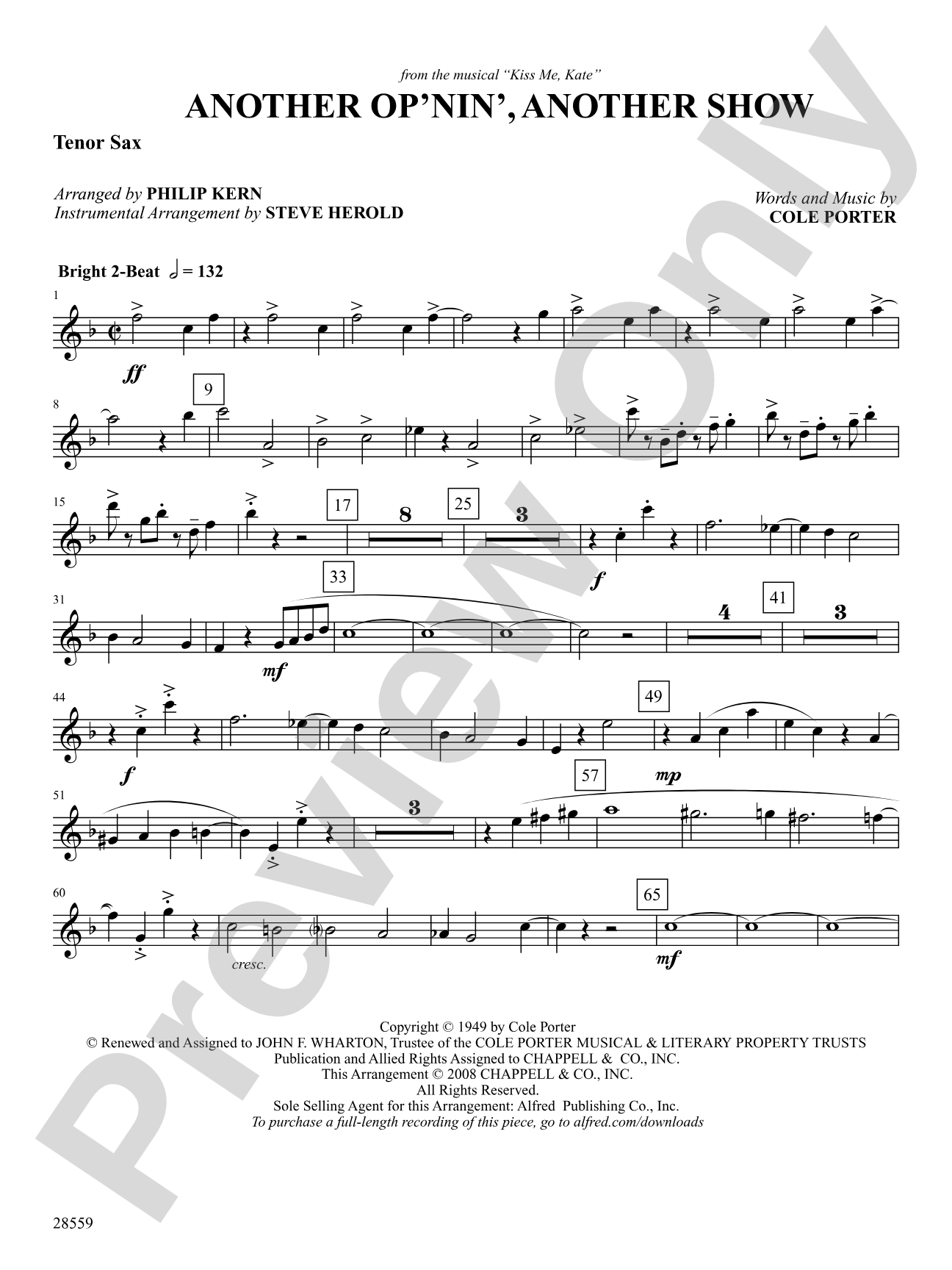 Another Op'nin', Another Show: B-flat Tenor Saxophone: Choral SoundPax