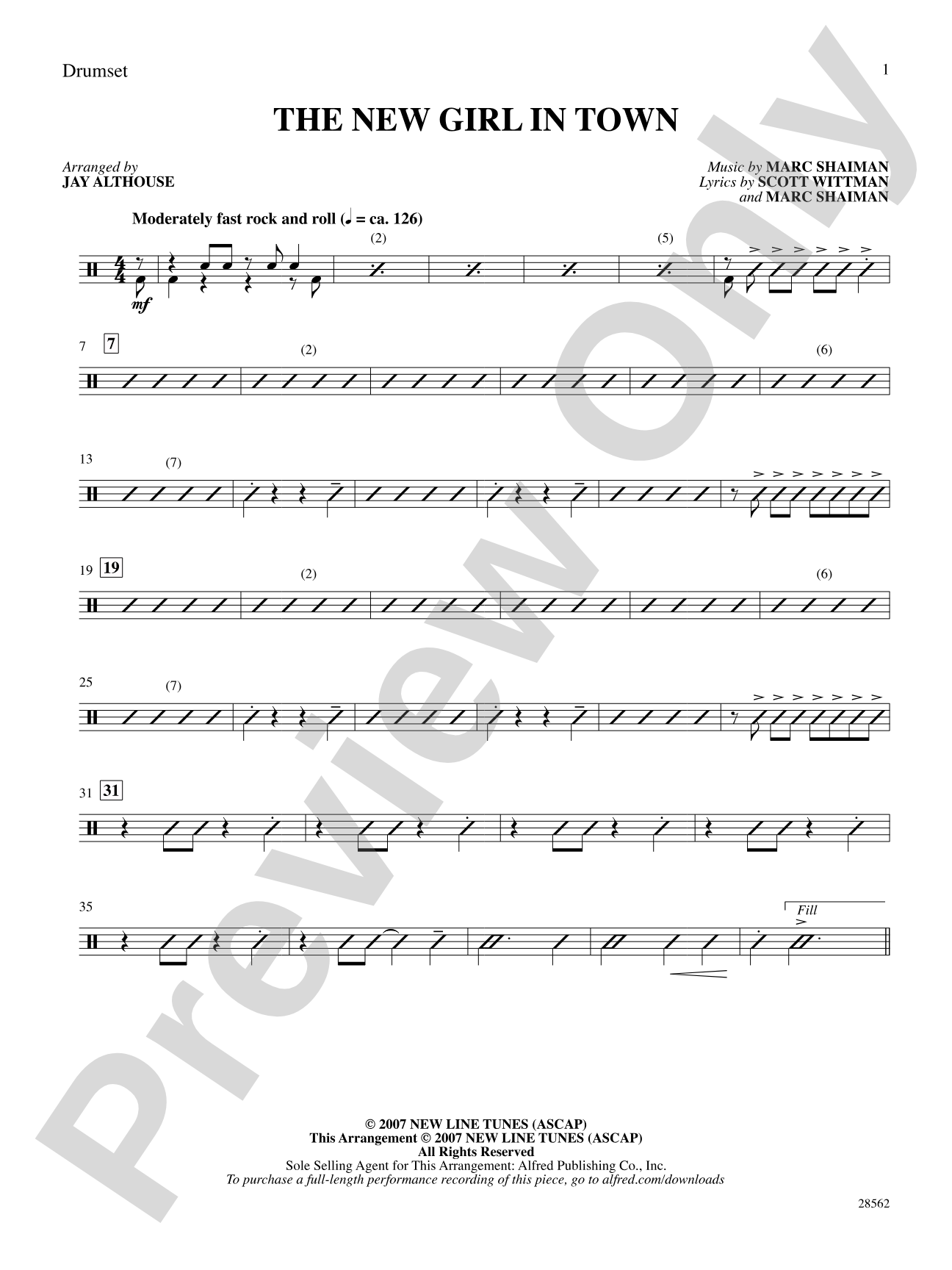 The New Girl in Town (from the movie Hairspray): Drums: Choral SoundPax
