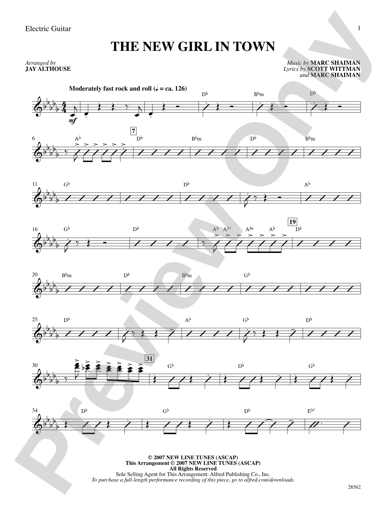 The New Girl in Town (from the movie Hairspray): Guitar: Choral SoundPax