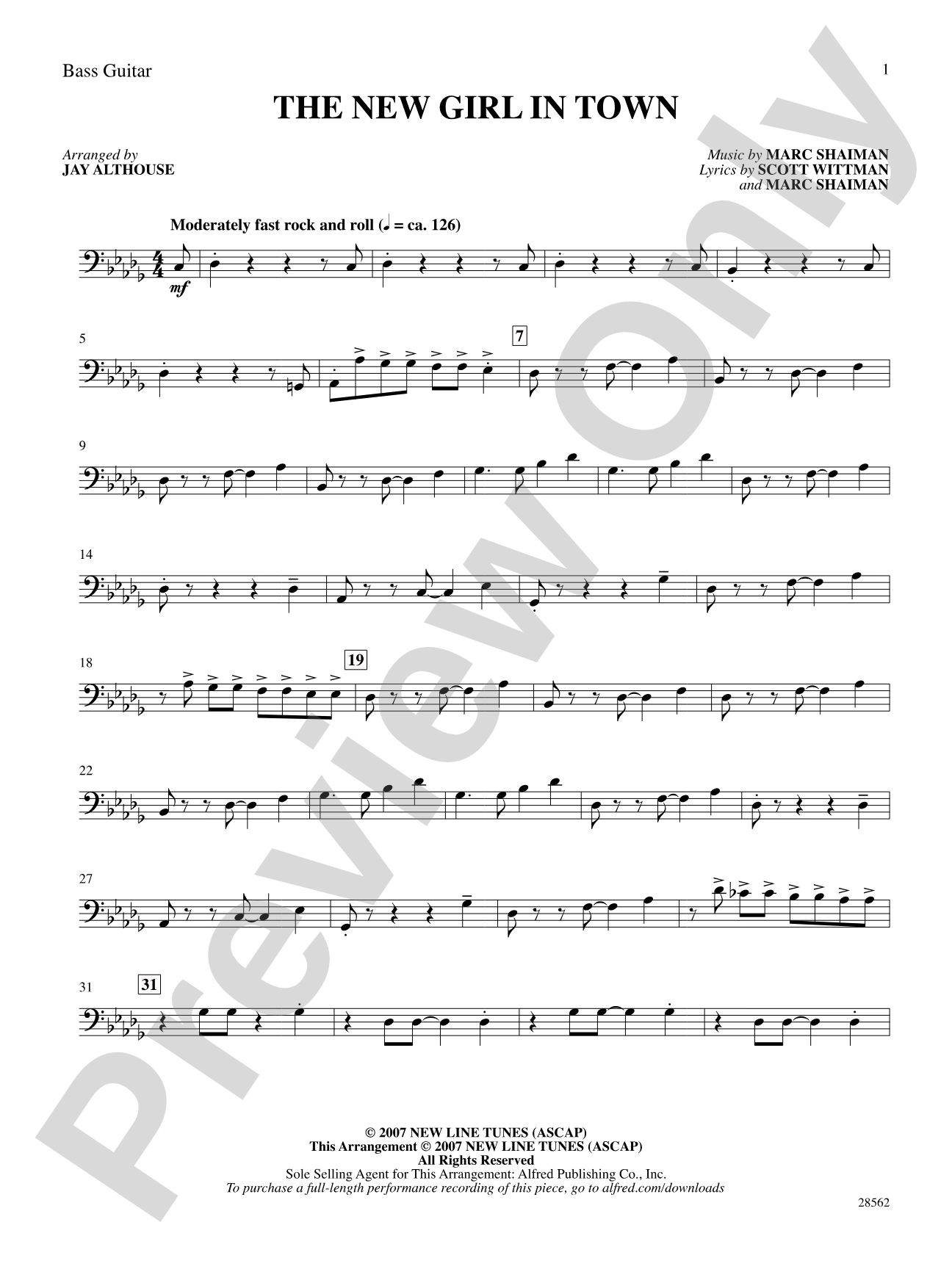 The New Girl in Town (from the movie Hairspray): String Bass: Choral SoundPax