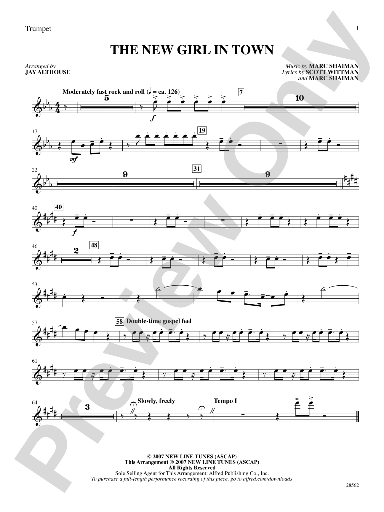 The New Girl in Town (from the movie Hairspray): 1st B-flat Trumpet: Choral SoundPax